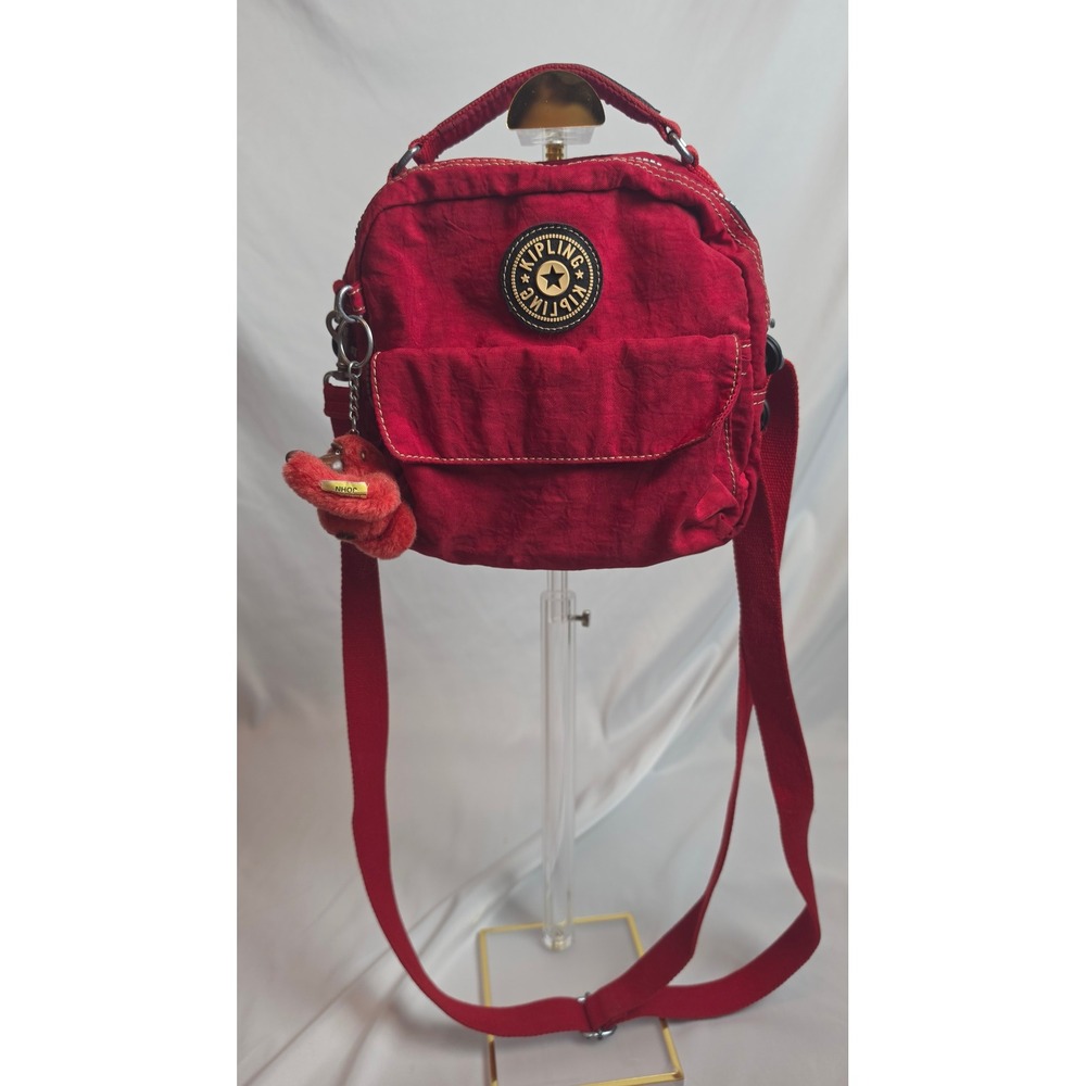 Vintage 90s Kipling Candy 3-in-1 Convertible Mini Bag Red Crinkle Nylon Y2K Bag